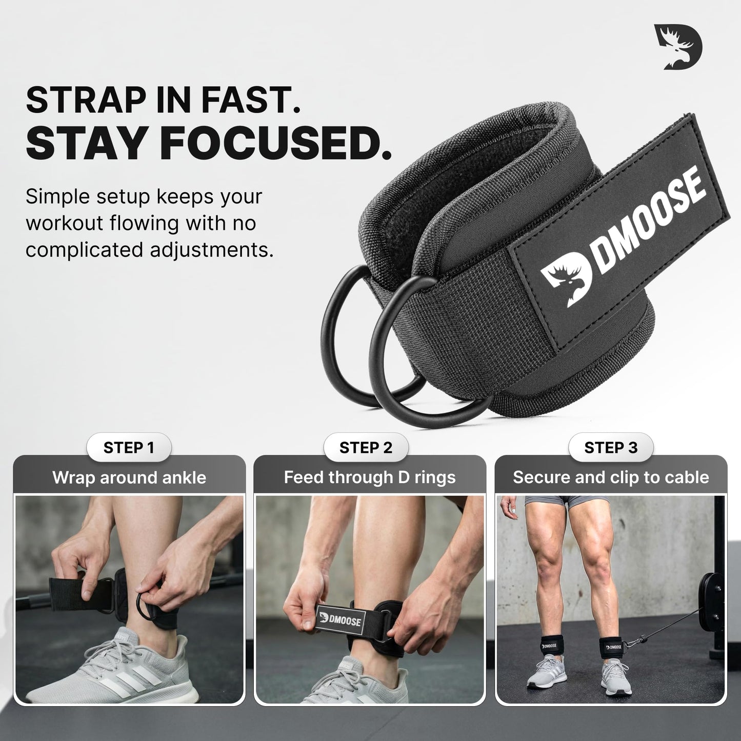 DMoose Ankle Strap for Cable Machine Attachments - Gym Ankle Cuff for Kickbacks, Glute Workouts, Leg Extensions, Curls, Booty Hip Abductors Exercise for Men Women