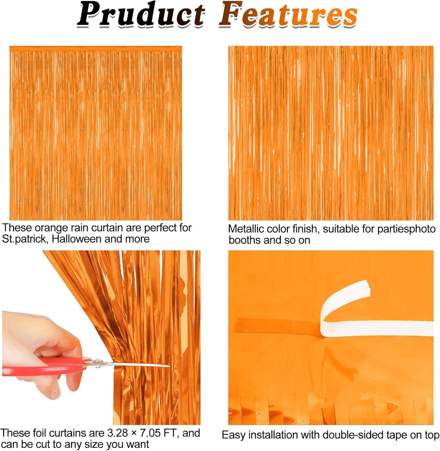 Skiennix 2 Pack Backdrop Curtains - 3.28 FT x 7.05 FT Orange Tinsel Foil Curtains for Parties & Events