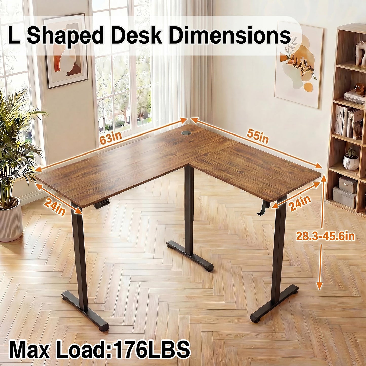 Himimi 63"×55" L Shaped Standing Desk, Height Adjustable Corner Stand Up Desk with Mouse Pad, Sit Stand Corner Desk with Memory Controller for Home Office (Brown)