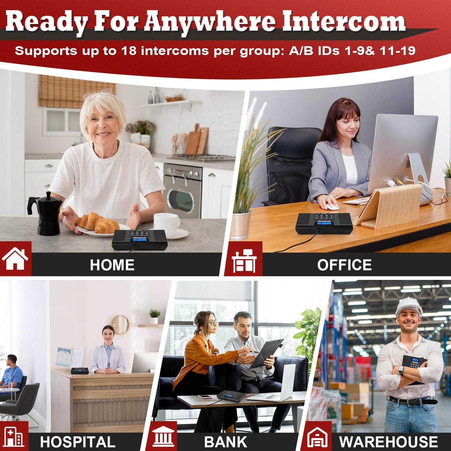 SANZUCO Intercoms Wireless for Home 60D, 2025 Hands Free Intercom Long Range, Clear Sound Wireless Intercom System for House, 18 Channels Two Way Real Time Intercom System for Business Office