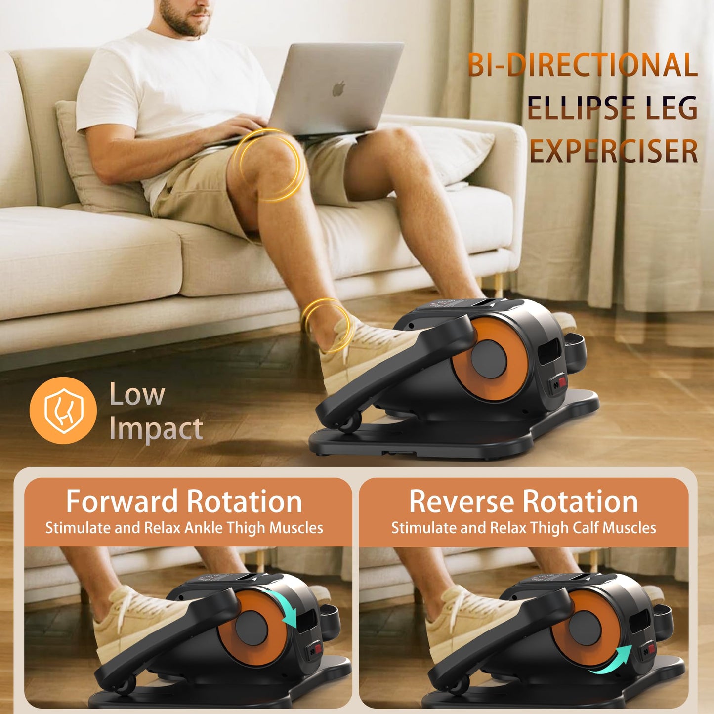 Wesec Under Desk Elliptical Machine, Electric Elliptical Training Machine w/Remote & 12 Speeds Level, Manual & Auto Mode, Elliptical Traier for Seniors Seated Pedal Exerciser for Home Office, Orange