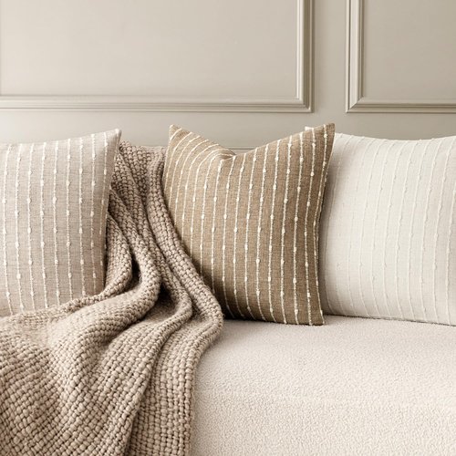 Foindtower Pack of 2 Decorative Jacquard Boucle Lumbar Throw Pillow Covers Accent Textured Striped Pillowcases Cozy Boho Cushion for Couch Sofa Bedroom Living Room Home Decor 12x20 Inch Natural Beige