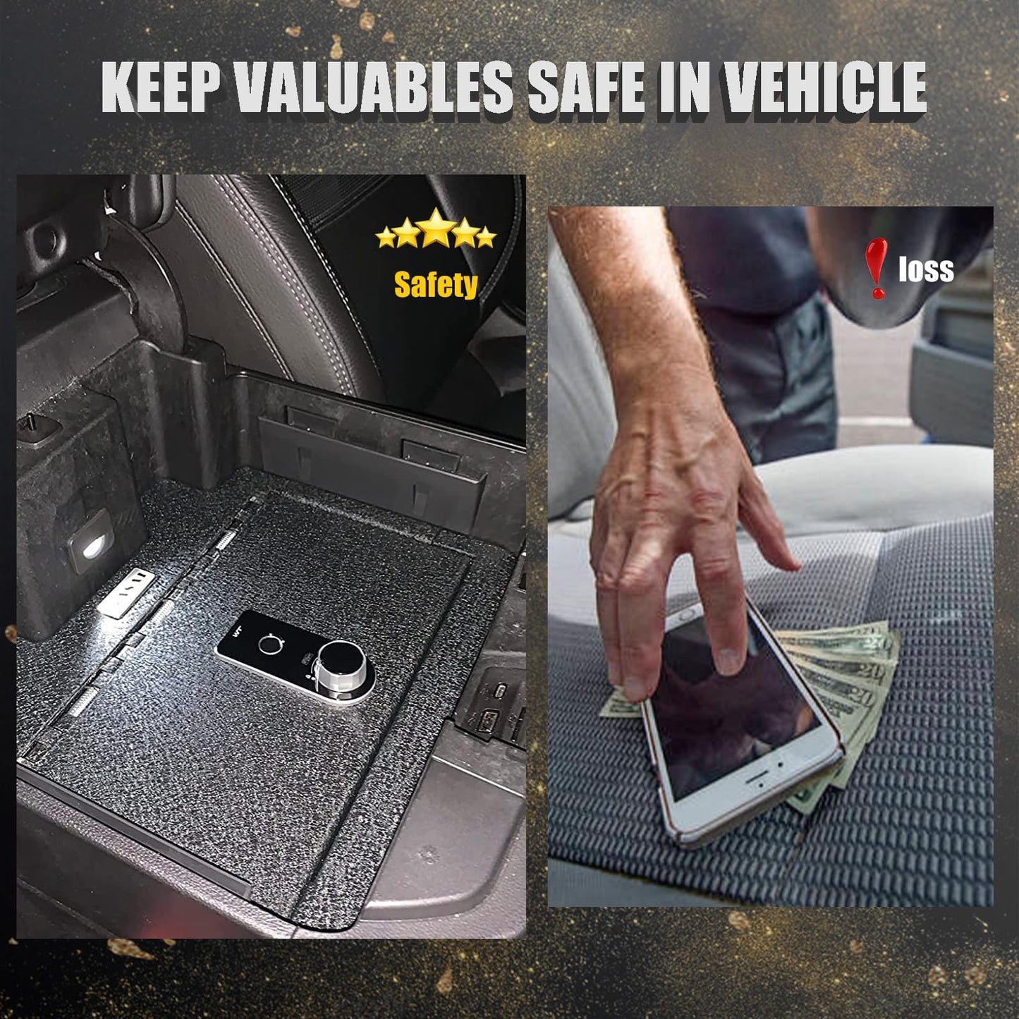 Center Console Gun Safe Vault - WASAI Vehicle Safe Vault Compatible with Ford Bronco 2025-2026, Anti-Theft High Security Armrest Lock Box with 4-digit Lock.