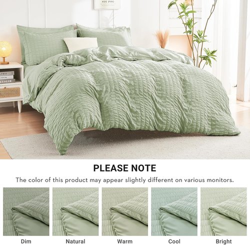 HYMOKEGE California King Comforter Set - Light Green Seersucker 7-Piece Luxury Bedding Set