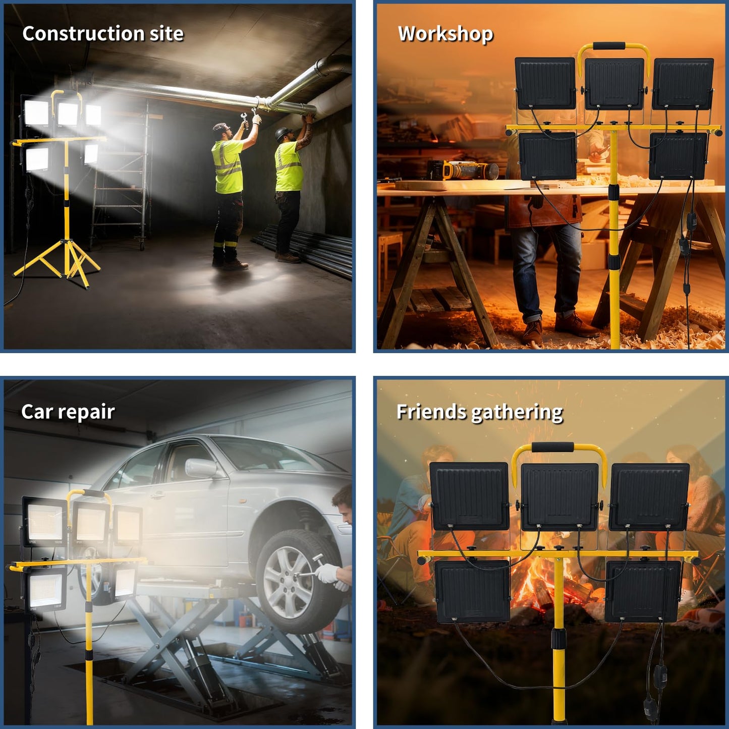 50000LM LED Work Light with Stand, 5-Head Tripod Work Light with 3000K-6500K Dimmable, 3 Modes Portable Light for Construction Site, Garage, Workshop, Job Site, Emergency Lighting