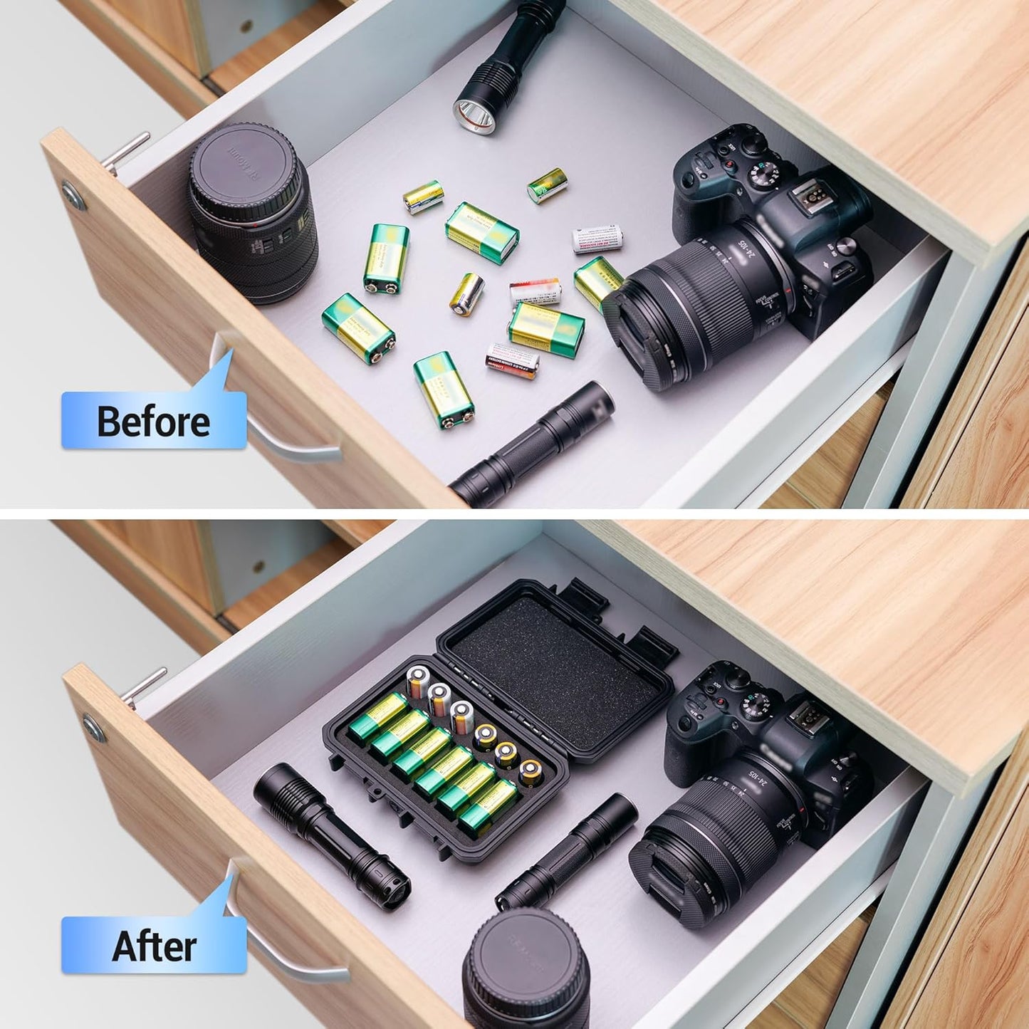 KIWIFOTOS 12 9V CR2 CR123A IP67 CR17345/ CR16340/CR18350/CR15H270 9V Slots & Battery Storage Organizer Case Waterproof