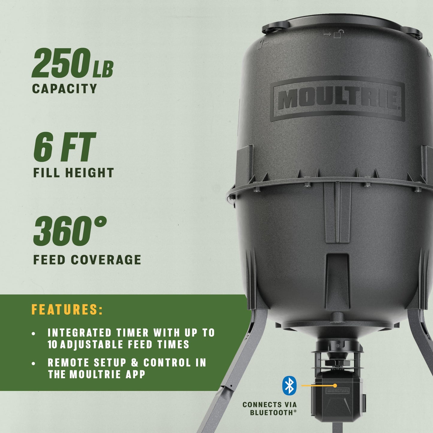 Moultrie 250 Lb Pro Hunter III Deer Feeder - Bluetooth App Control, 10 Daily Feed Times, Pairs with Edge 3, MFG-15104