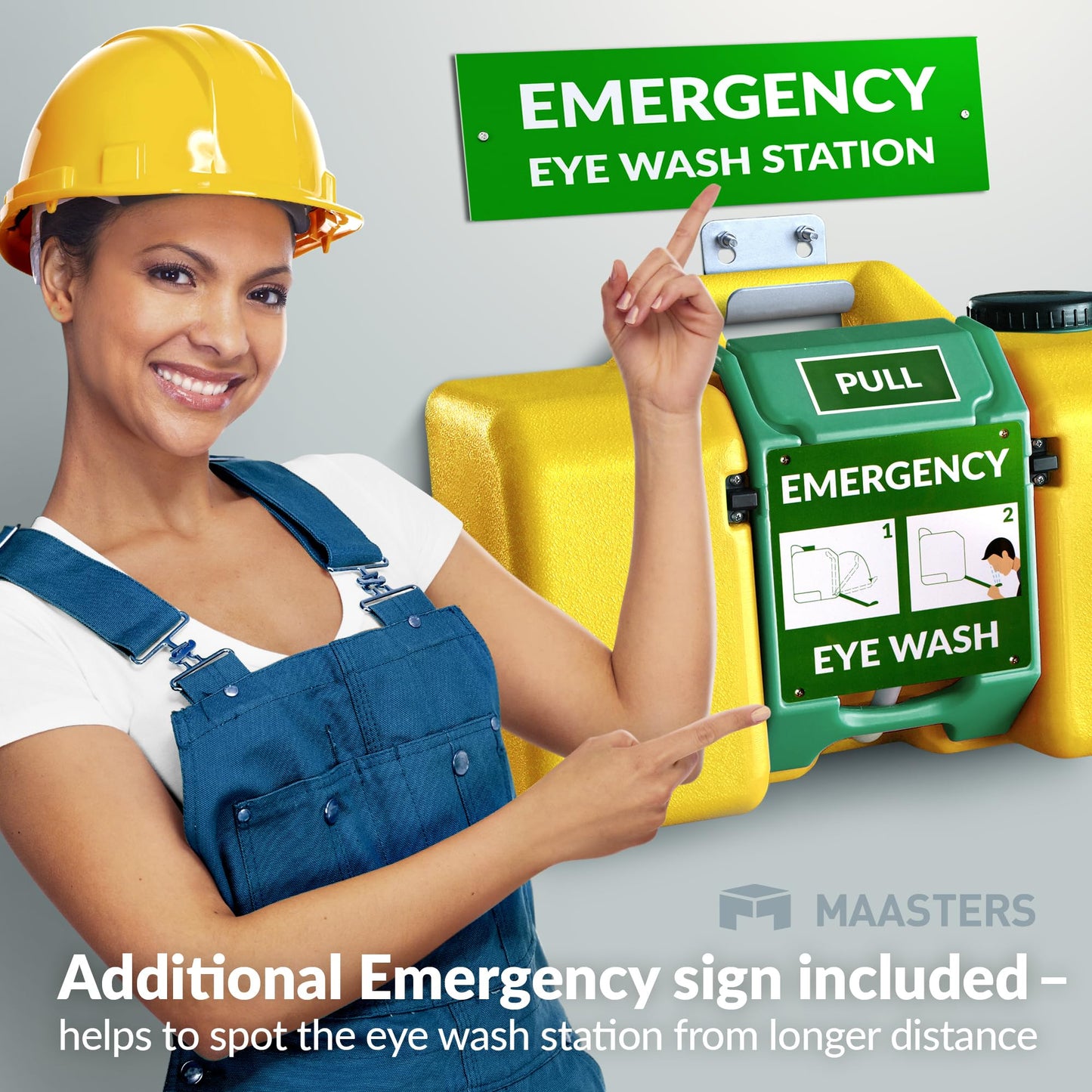MAASTERS 8gal Portable Eye Wash Station, Wall Mount Eyewash Station OSHA-Compliant, Emergency Eye Wash Station with Mirror & Dual Spray, First Aid Eye Wash Units