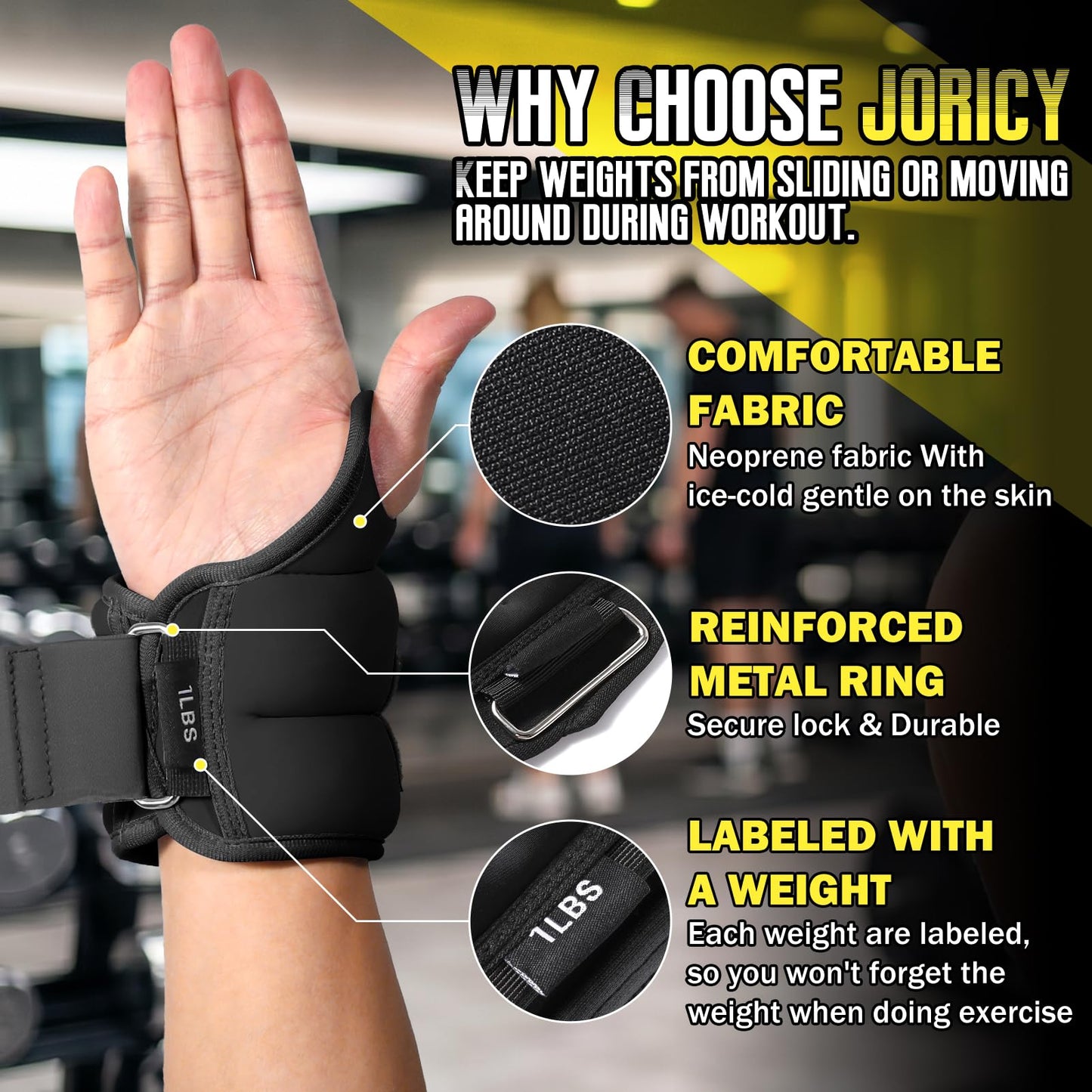 Wrist Weights with Thumb Loops Lock for Men Women 2LBS Pair (1 LB Each Weight) Arm Ankle Weights Weighted Gloves for Running Walking Jogging Strength Training Gym Workout Cardio Exercises, Black