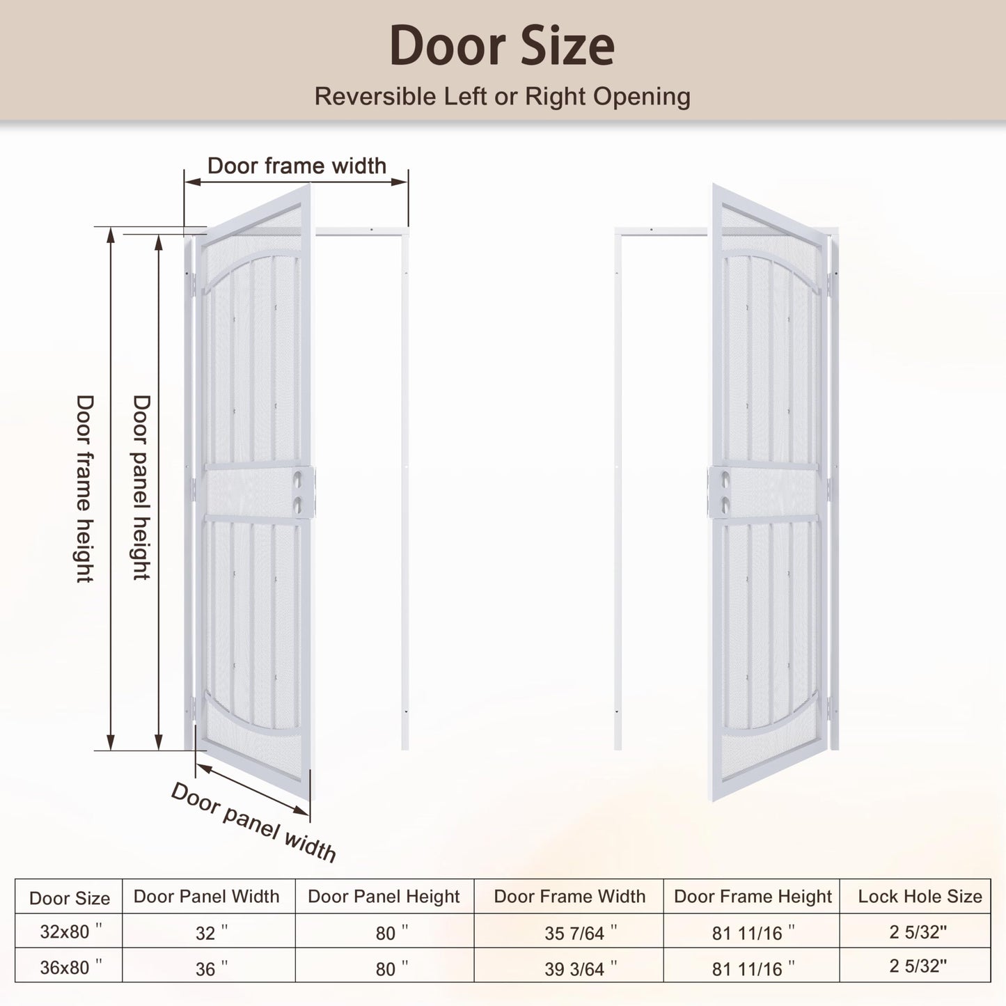 JUBEST 36" x 80" Steel Security Door, Universal/Reversible Outswing Security Screen Door, White Powder-Coated Surface Mount Frame with Expanded Metal Screen, Rust-Resistant, No Handles Included