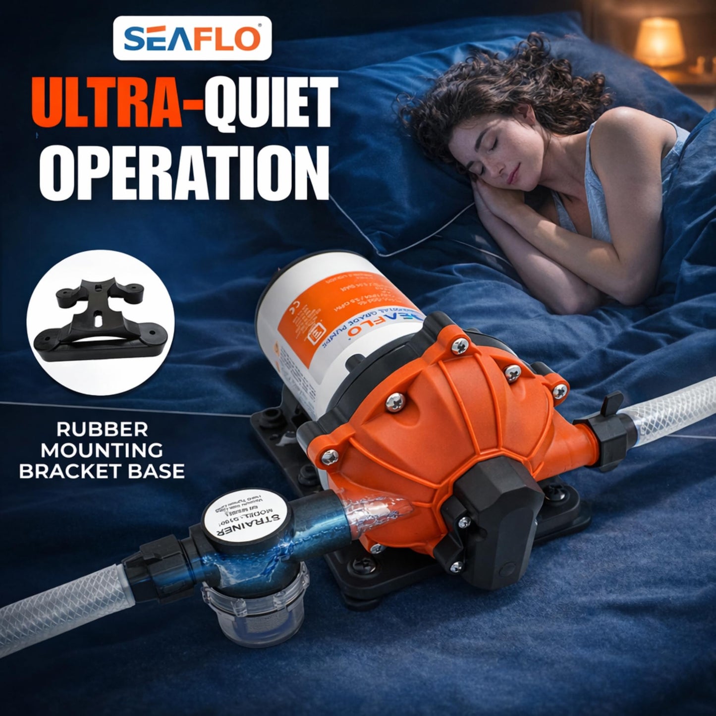 SEAFLO 55 Series 12V RV Water Pump 5.5 GPM 60 PSI Diaphragm Pump Heavy Duty Pressure Switch Built In Bypass Self Priming Quiet High Flow RV Marine Off Grid Freshwater System 4-Year Warranty