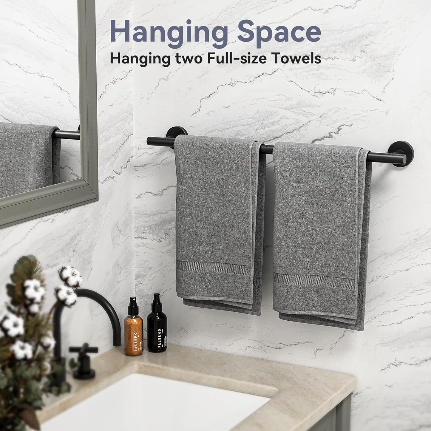 Skiennix Matte Black Towel Bar - 24 Inch Wall-Mounted Towel Holder | Durable SUS304 Stainless Steel