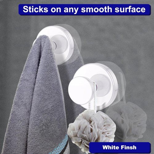 Bntuk Suction Cup Hooks - Removable Bathroom Towel Hooks for Shower & Glass Door | 2 Pack, White