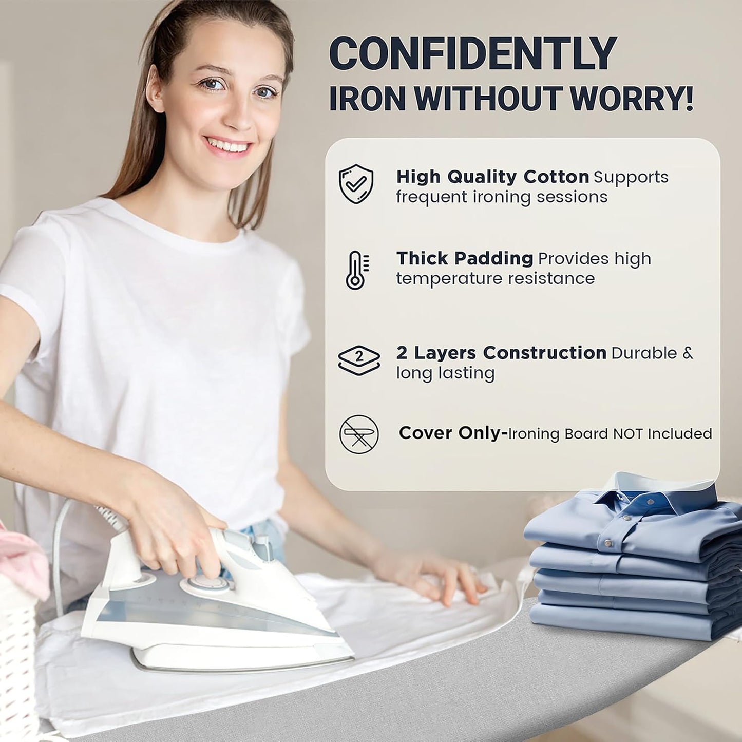 UniSimp Ironing Board Cover - Extra Thick Natural Cotton, Scorch & Stain Resistant | 18"x54" Gray