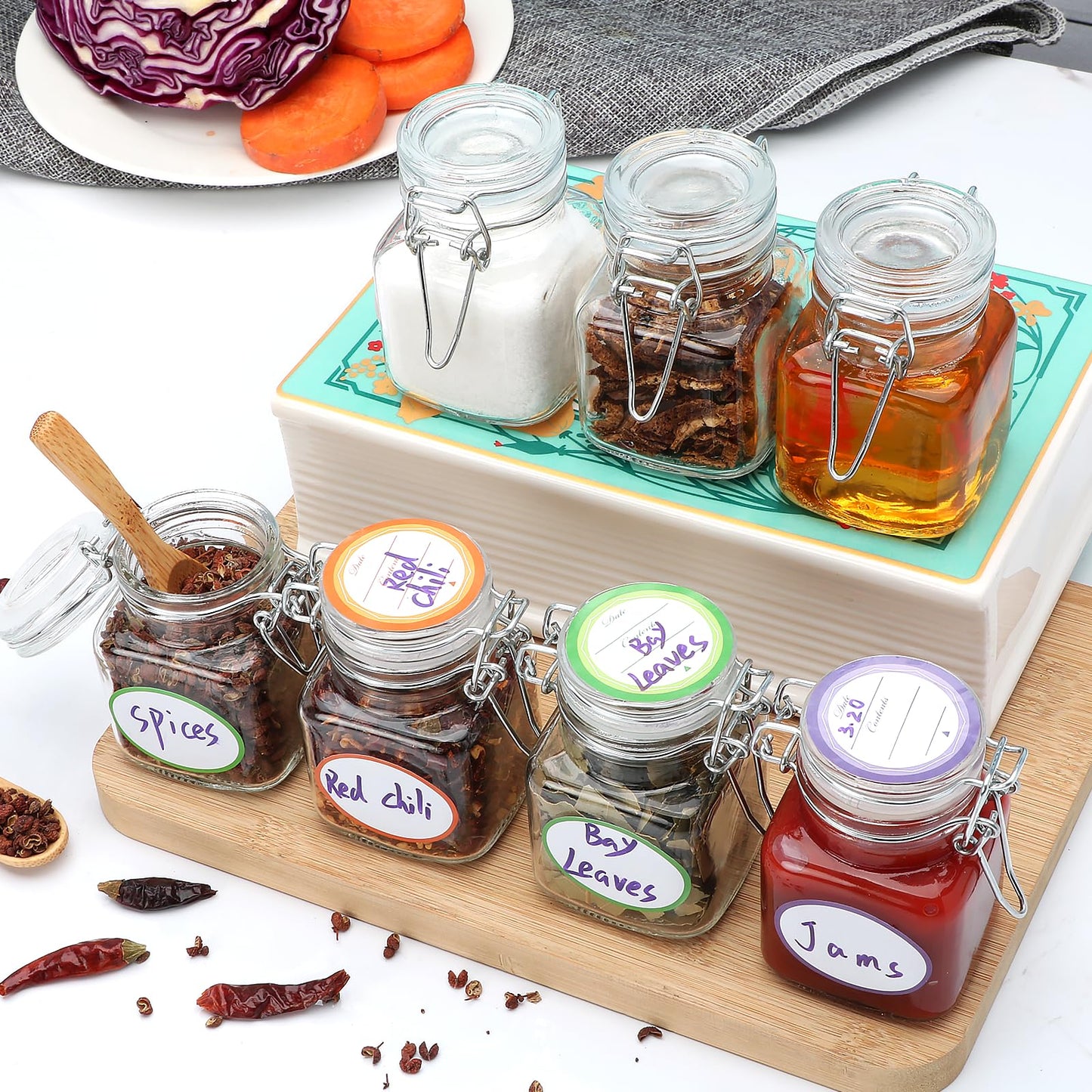 Brajttt 4 oz Spice Jars with Labels,25 Pack Small Glass Jars with Lids,Small Glass Containers with Airtight Hinged Lid for Home Kitchen, Arts & Crafts Projects, Spices, Decoration, Snack Foods