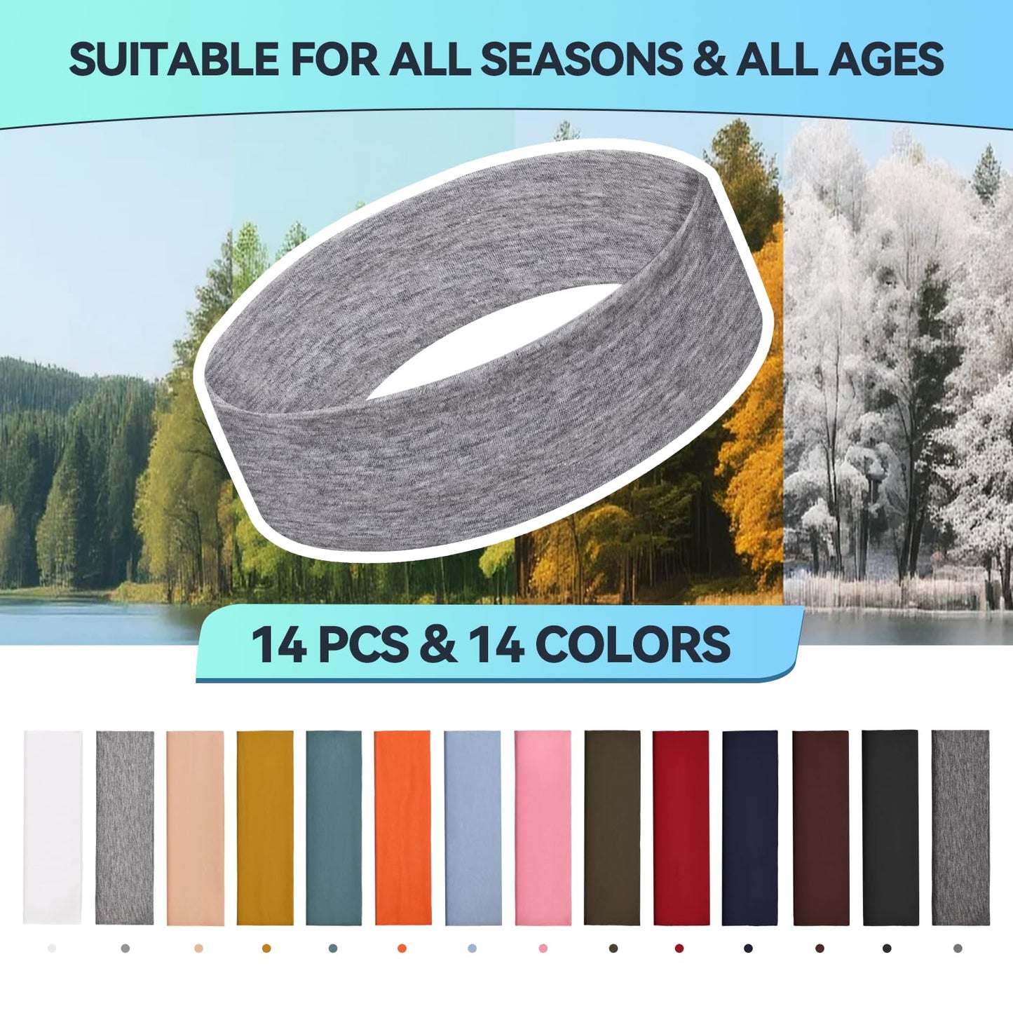 14 PCS Headbands for Women, Soft Elastic Hairbands, Fashion Non-Slip Cotton Sweat-Absorbent Sports Head Bands for Daily Workout, Running, Yoga, Makeup