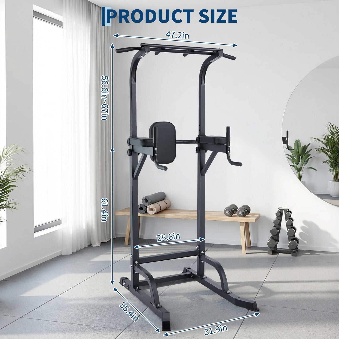 Free Standing Power Tower Pull Up Bar and Dip Station,Adjustable Strength Training Pull-Up Bars for Full Body Workout, Multifunction Dip Station Home Gym for Pull-Ups, Dips, Push-Ups, Leg Raises