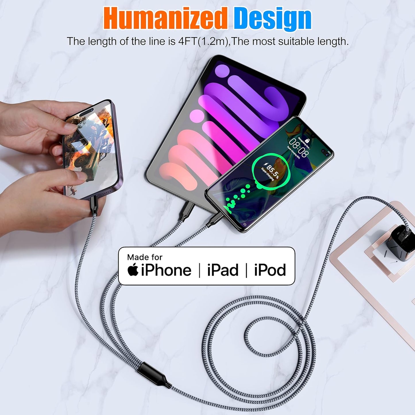 4ft 2Pack 3 1 Xnewcable Multi Charging Cable in Charger Cord, Multiple Rapid Nylon Braided Cable USB Charging Cable