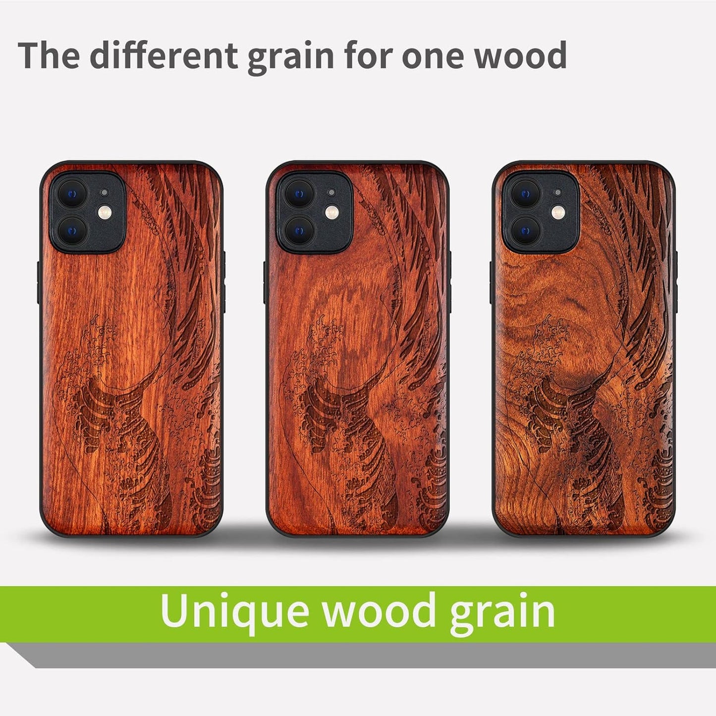 Carveit 12 Magnetic Wood Case for iPhone Case [Natural Wood & Soft TPU] Shockproof Protective Unique & Classy Wooden