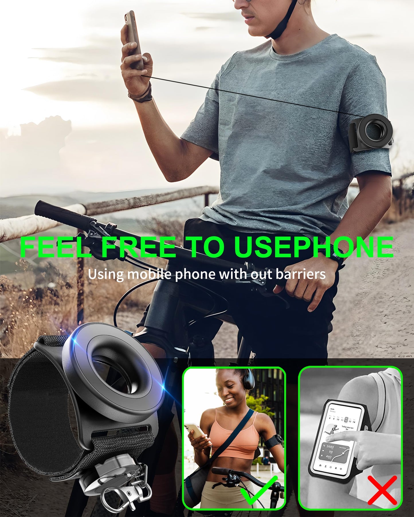 Running Phone Armband&Wristband Holder, Upgraded N52 Magnetic Telescopic Anti-Drop Lanyard, 360° Rotatable Strap for iPhone Samsung Android