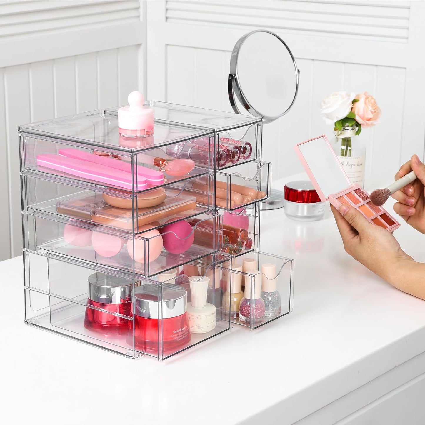 Vtopmart Acrylic Organizer - 8 Drawer Clear Makeup & Office Storage Solution | Dustproof Design