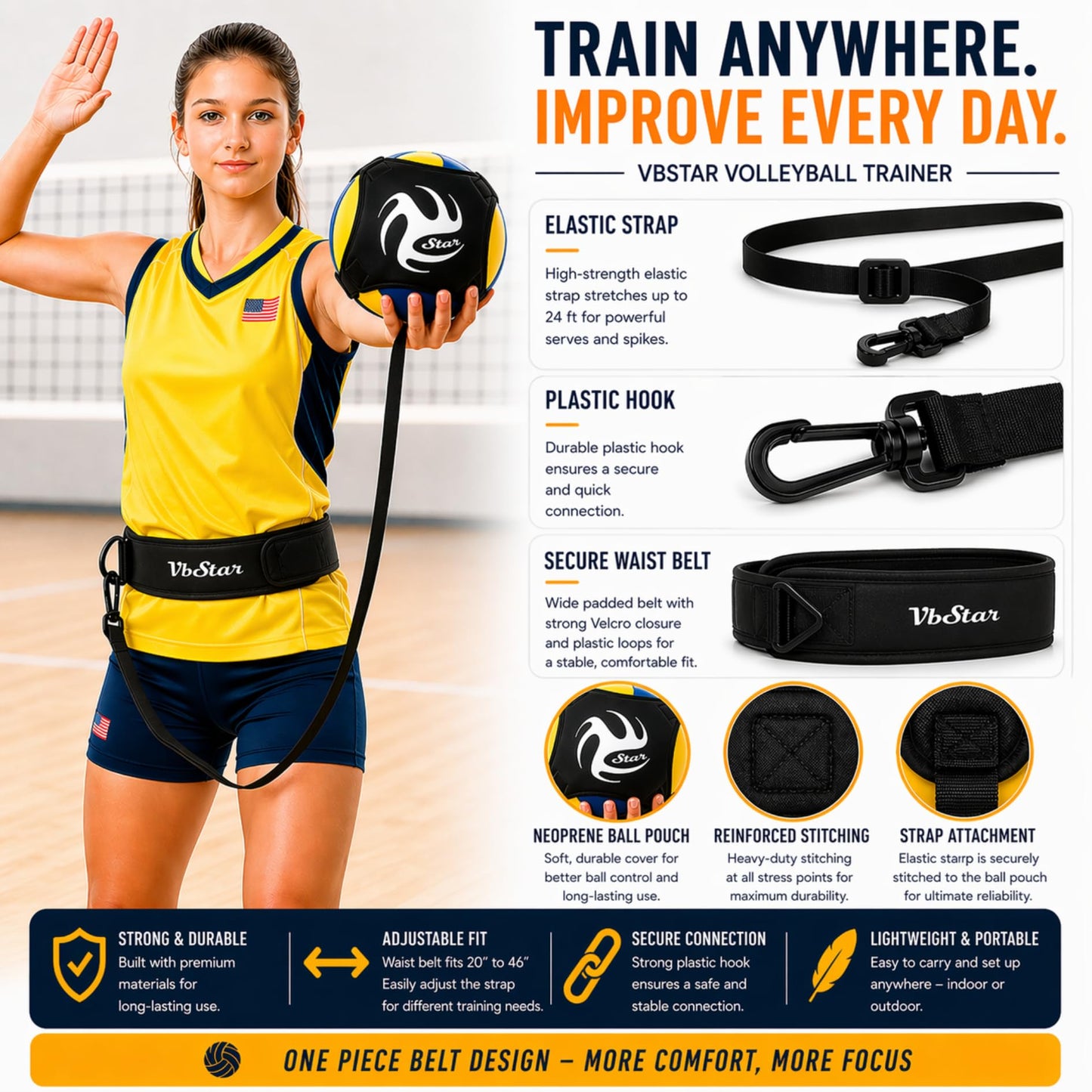 VbStar Volleyball Training Equipment Aid - Practice Your Serving, Setting & Spiking with Ease, Great Solo Serve & Spike Trainer for Beginners & Pro, Perfect Volleyball Gift