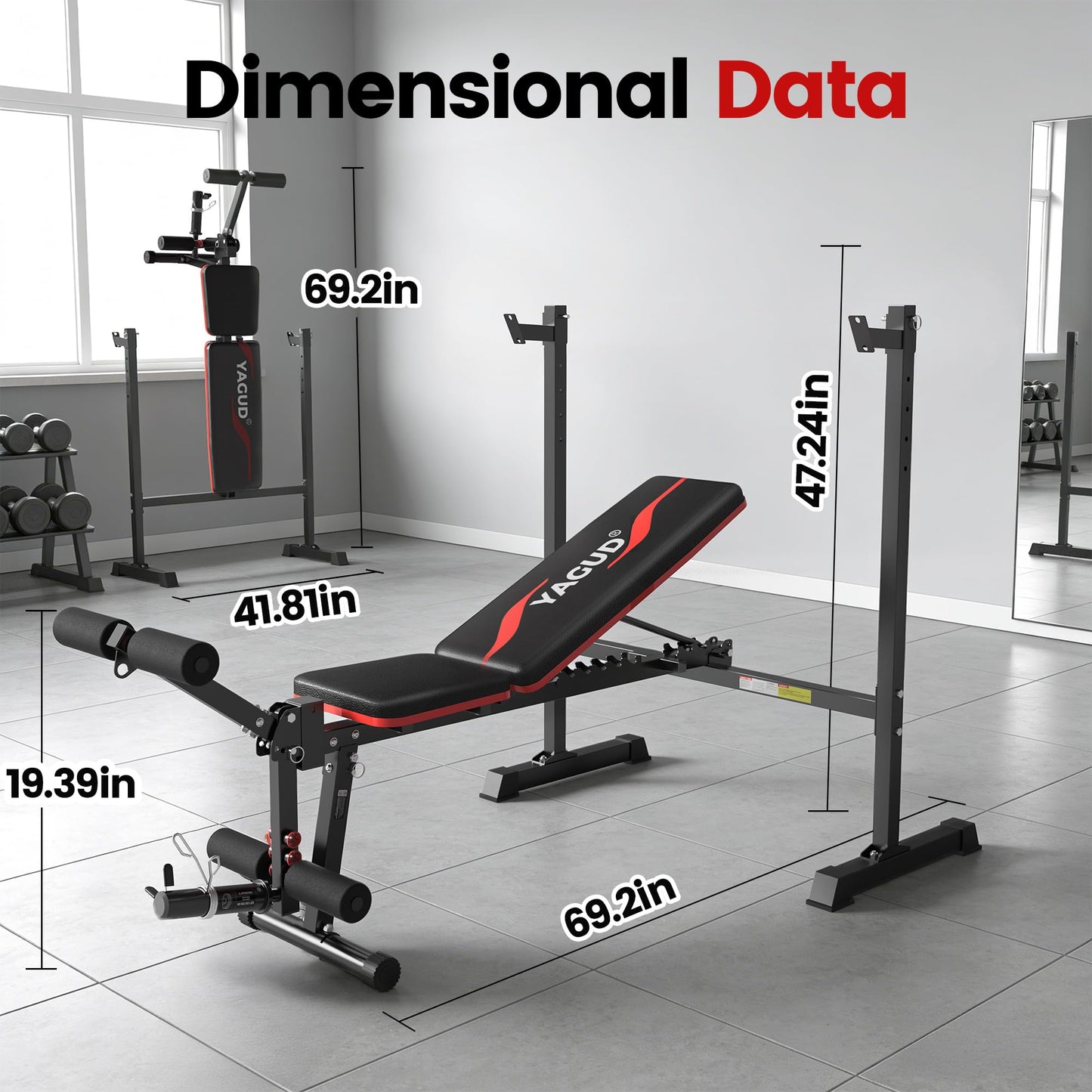Weight Bench Set, 880LBS Adjustable Bench Press Set with Leg Extension and Barbell Rack, Safety Bar Catches, Fasting Foldable Workout Benches for Home and Gym