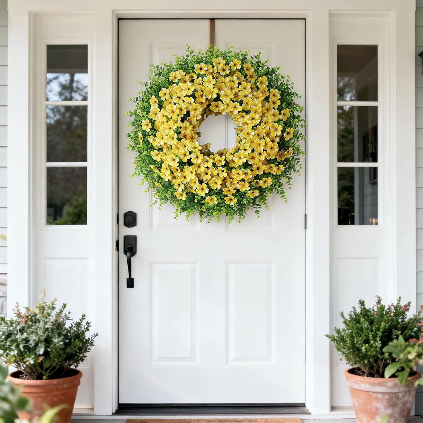 Regine Switzerland 26" Artificial Flower & Eucalyptus Wreath - Faux Morning Glory & Eucalyptus for Spring/Summer Decor