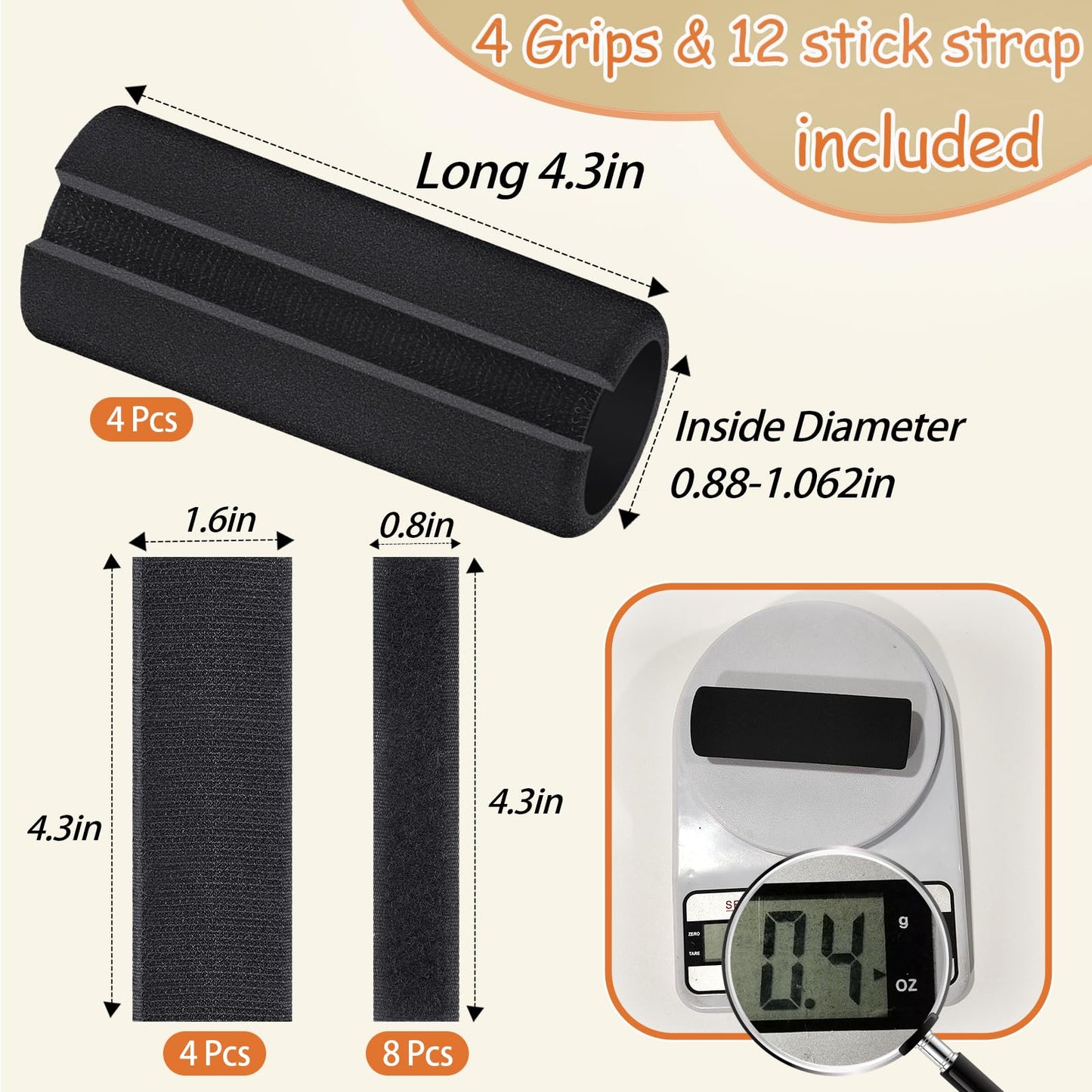 AKLVBL 4 Pcs Universal Handle Grips 4.3 Inch NBR Rubber Foam Comfort Grip Buffer Tube Cover Black Soft Handle Bar Grips for Equipment Handlebar Grips Replacement