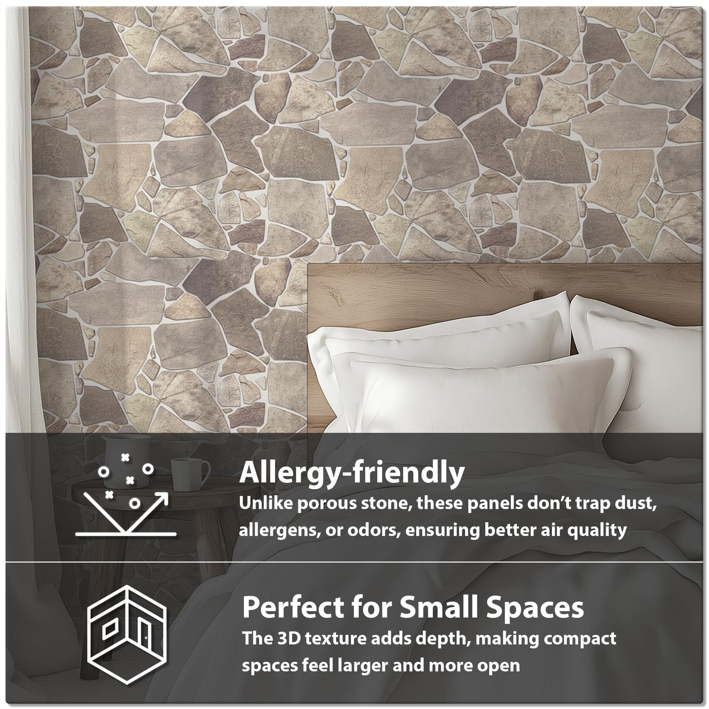 CONCORD WALLCOVERINGS ™ Retro-Art 3D Faux Stone Wall Panels, Pack of 10, Grey Beige Brown Wild Boulder, Lightweight PVC Sheets 17.5" x 23.75" (44.5cm x 60.3cm), Rock Tiles - Covers 28.86Sq Ft (2.7m2)
