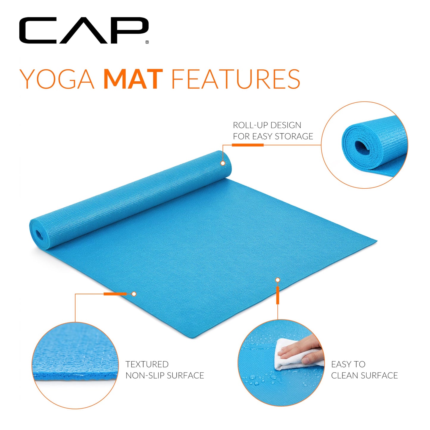 CAP Barbell HHY-CF004B Fitness Yoga Mat, Blue, Original version