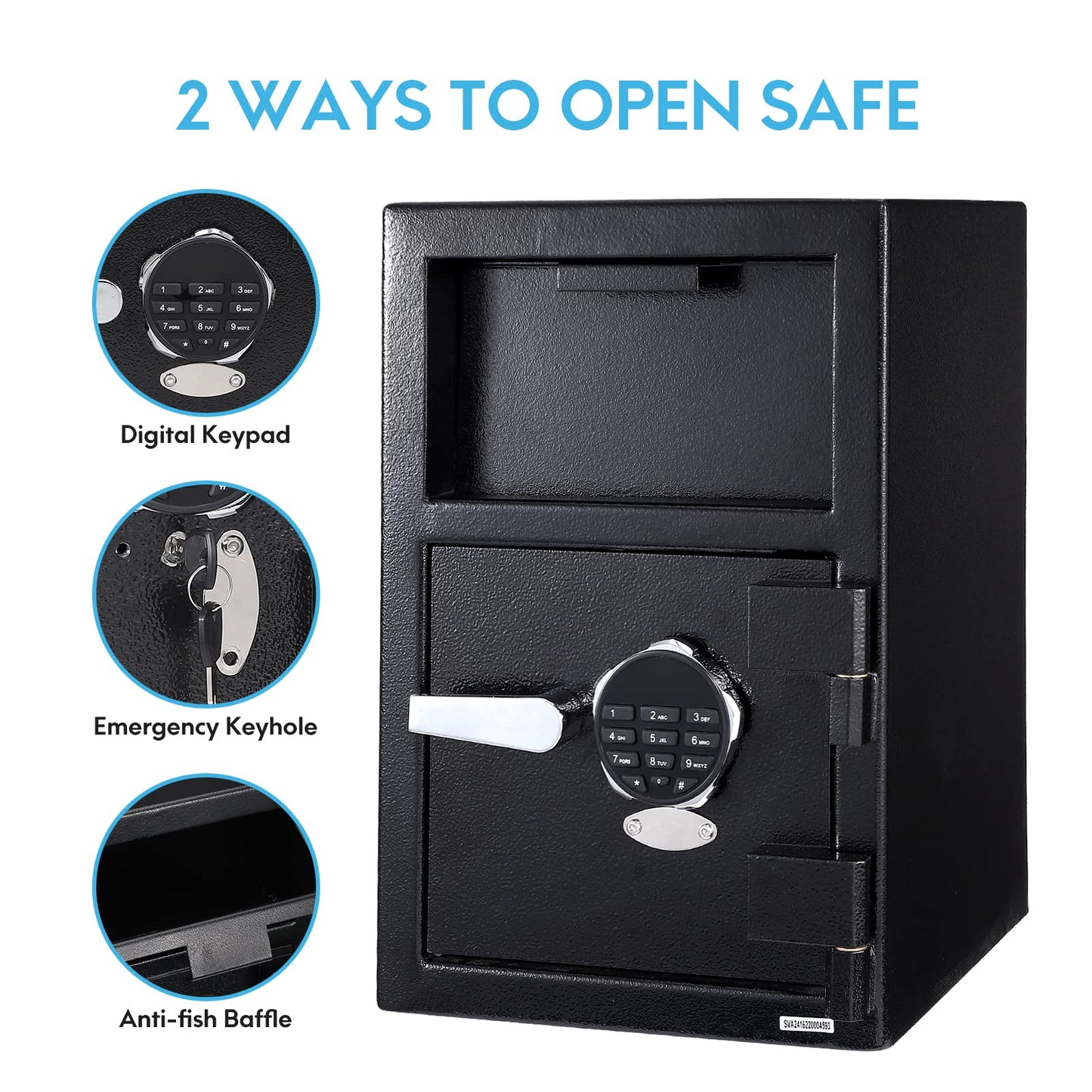 Fireproof Depository Safe with Drop Slot, Electronic Anti-Theft Drop Safe for Business with Programmable Numeric Keypad Lock and Spare Keys, Cash Drop Safe Box for Office Home Retail Store