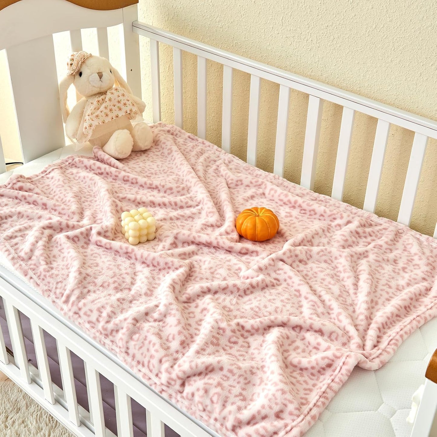 Yurhap Leopard Print Baby Blanket - Ultra Soft Cozy Fleece for Girls | 30"x40", Light Pink