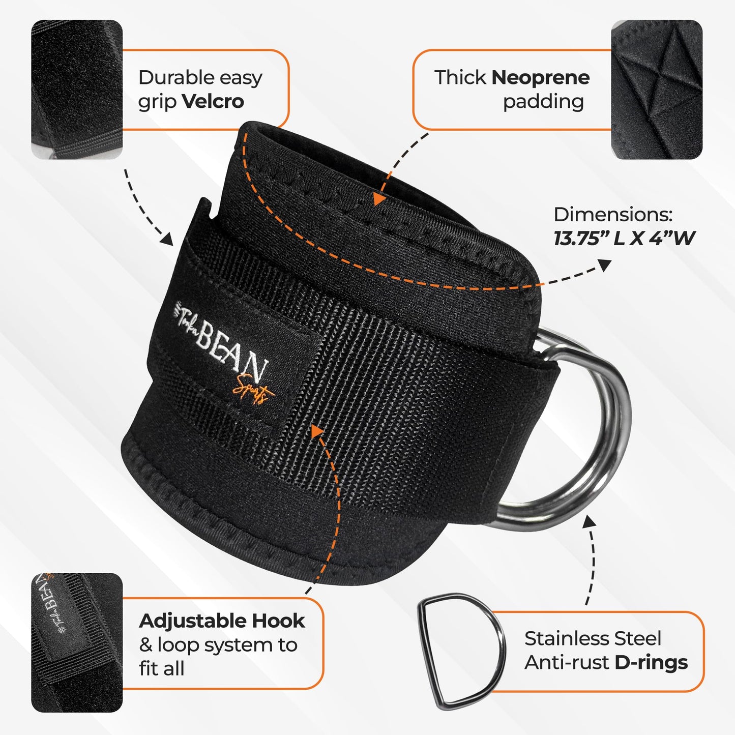 TONKA BEAN Ankle Straps For Exercise Cable Machine, Workout Cuff Attachment for Gym & Home, Kickbacks, Glute Workouts, Lower Body Exercises, Leg Extensions, Hip Abductors - Adjustable Neoprene Fitness Padded Ankle Strap (Black, Pair)