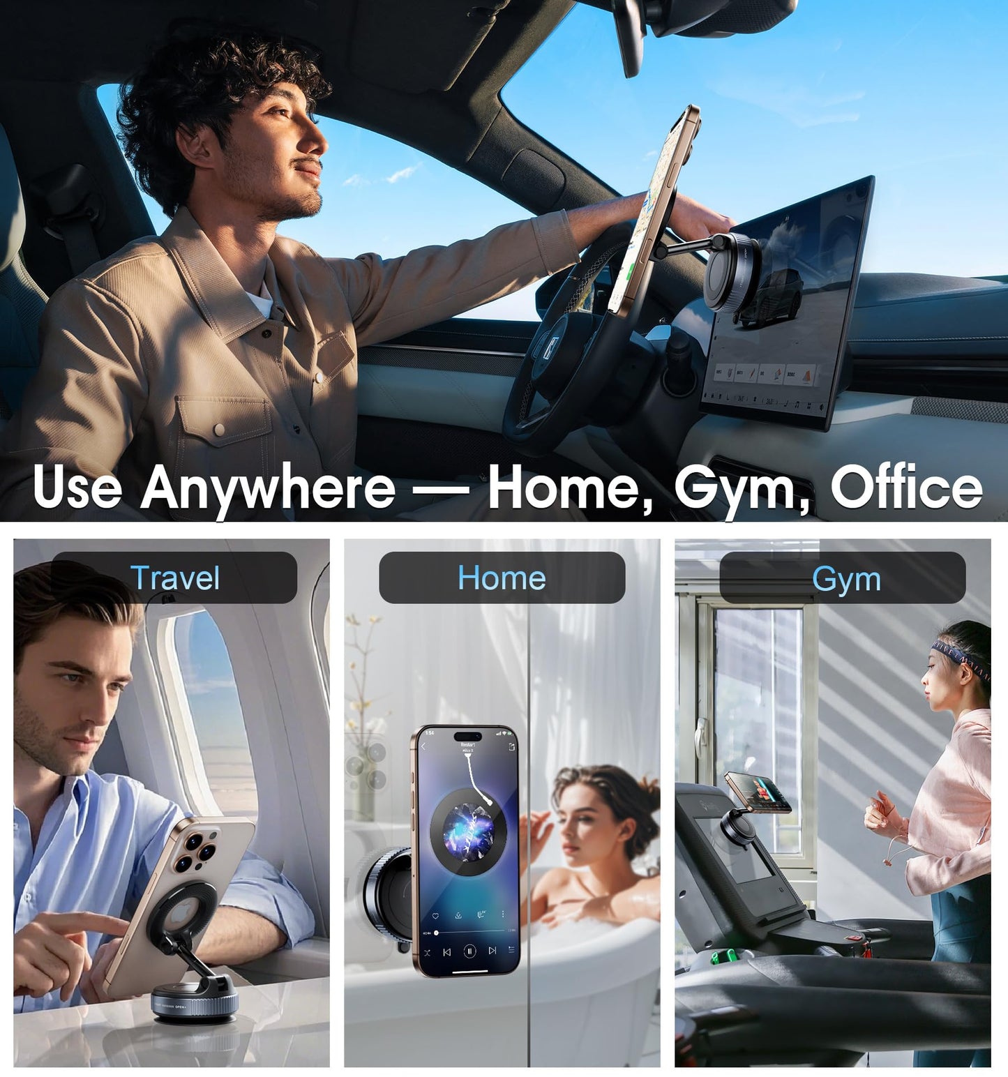 REOKILY 2026 Upgraded Vacuum Magnetic Car Phone Holder 360° Reinforced 96LBS Ultra Suction Cup Phone Mount for MagSafe Cell Phone Holders for Your Car/Gym/Mirror Mount for iPhone & Android