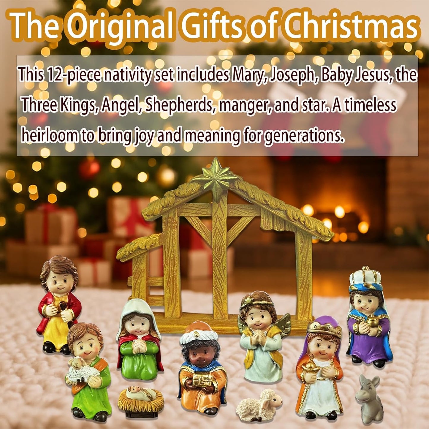 Regine Switzerland 12-Piece Nativity Scene Figurine Set - Christmas Manger Display with Holy Family & Wise Men | Gift-Boxed Holiday Décor
