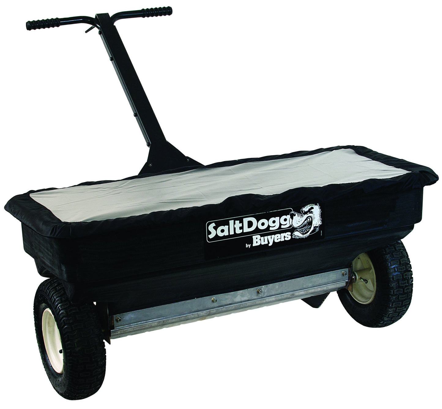 Buyers Products SaltDogg WB400 Walk Behind Drop Spreader, 2.5 cu ft Poly Hopper (200 lb), Stainless Frame/Agitator, 44 in Path, 13 in Pneumatic Tires, Rain Cover & Screen, Made in USA