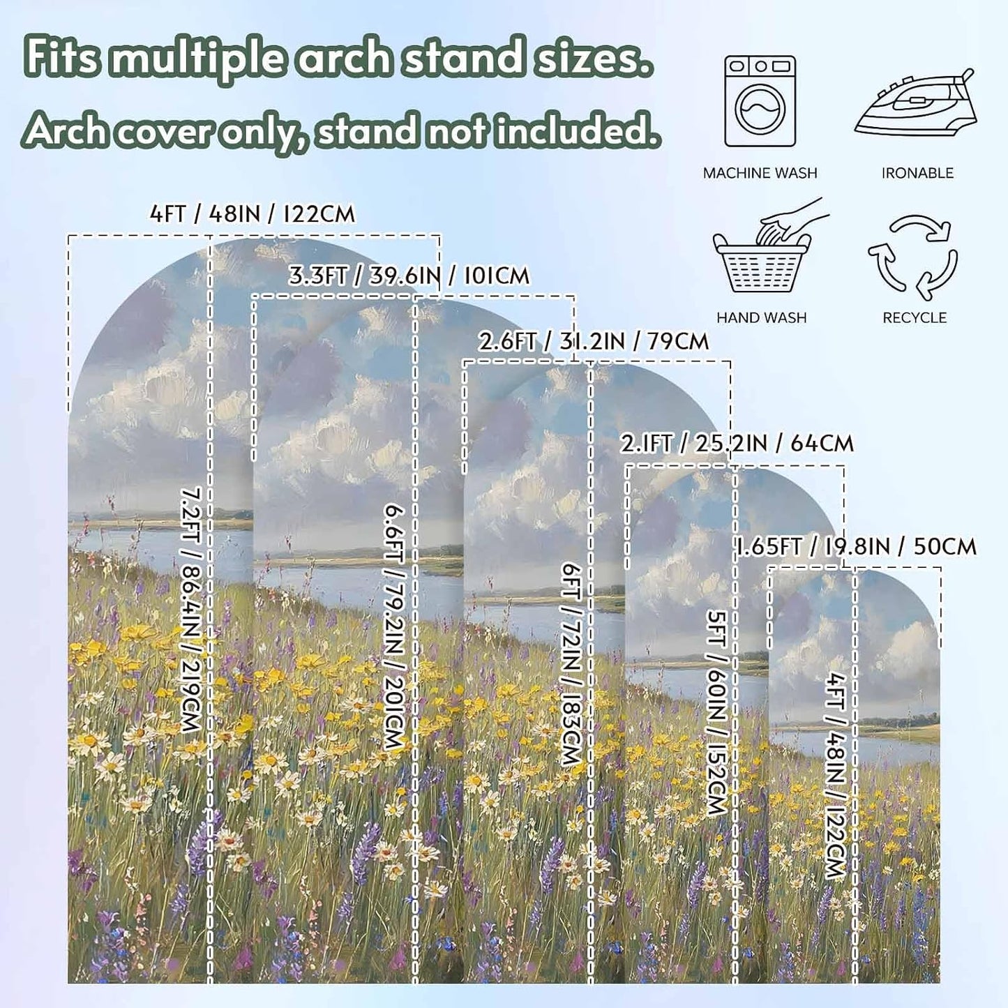 Jnbasdffb 7.2 Spring Floral Wedding Arch Cover, Stretchy Spandex Arch Backdrop Stand Covers FT, Oil Painting Pastoral
