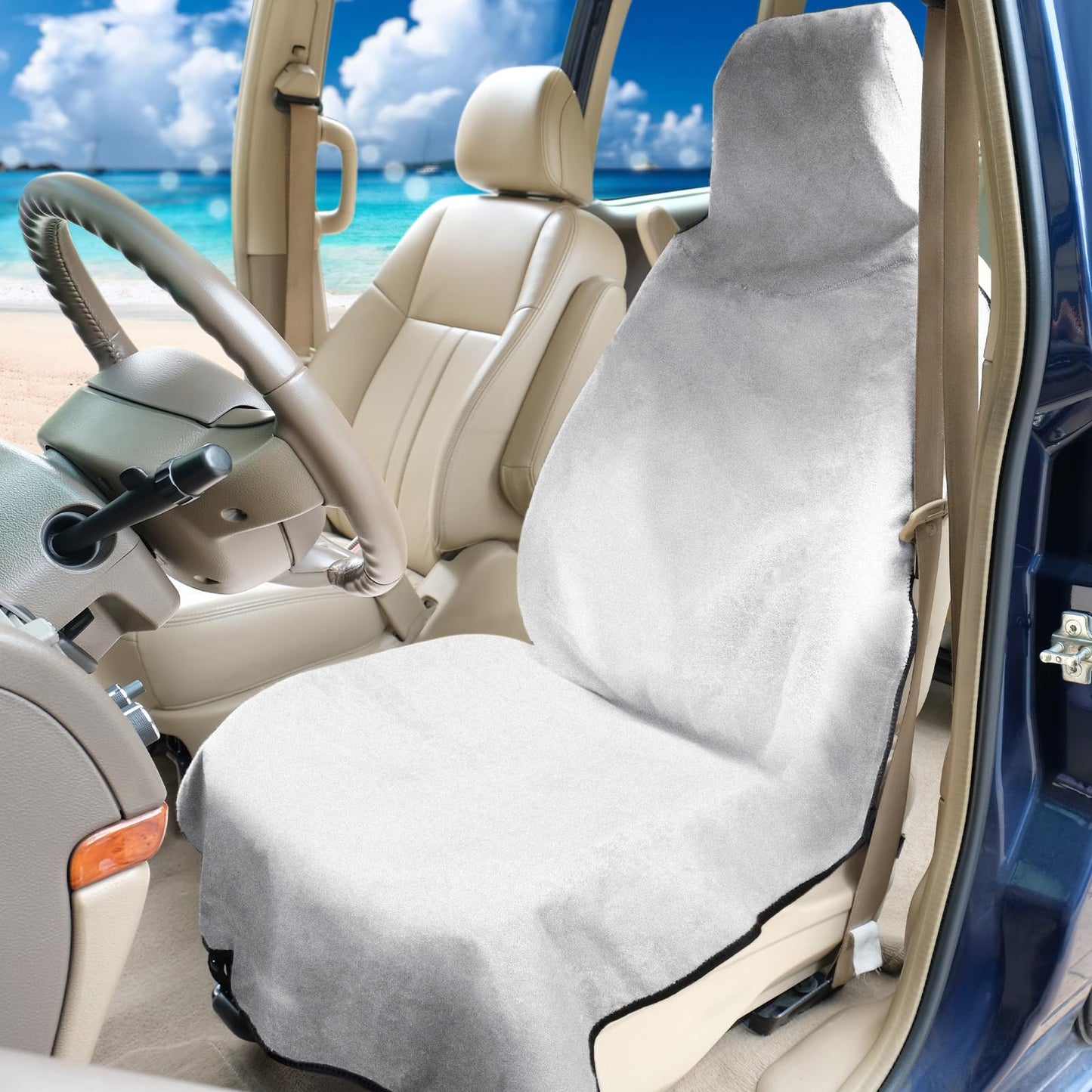 DREAMANIA Waterproof Seat Cover Towel, Premium Sweat Carseat Protector, Perfect for Universal Anti-Slip Car Truck SUV Seat, Great for Surfing Yoga Gym Workout, Gray