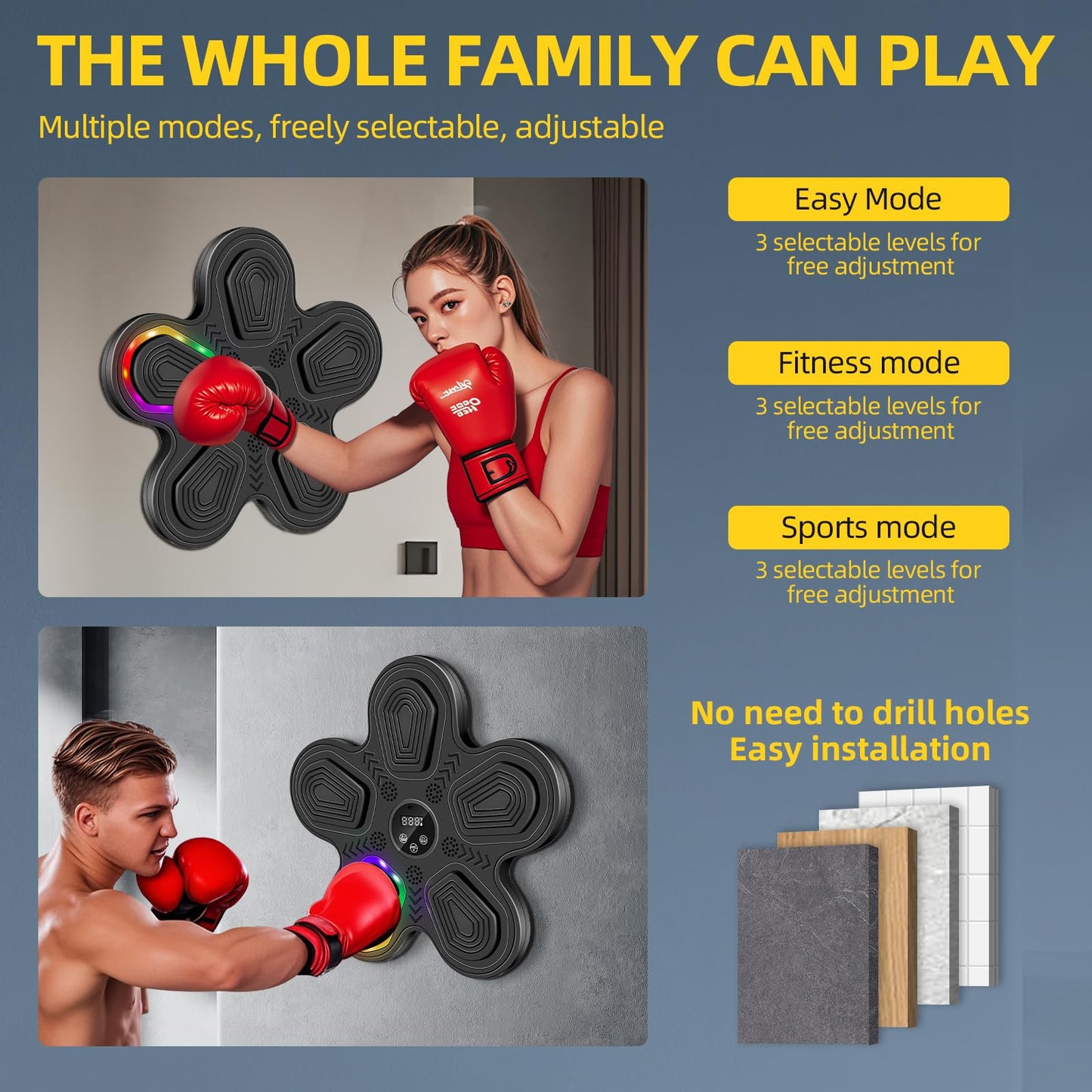 Music Boxing Machine for Adults and Kids, Smart Bluetooth Boxing Training Machine with Gloves, Wall Mounted Music Punching Machine for Home, Office, Gym