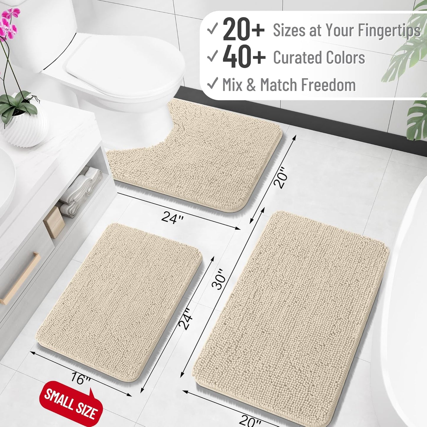 OLANLY Bathroom Runner Rugs - Extra Soft Chenille Bath Mats | Quick-Dry, Machine Washable, 70x24, Sand