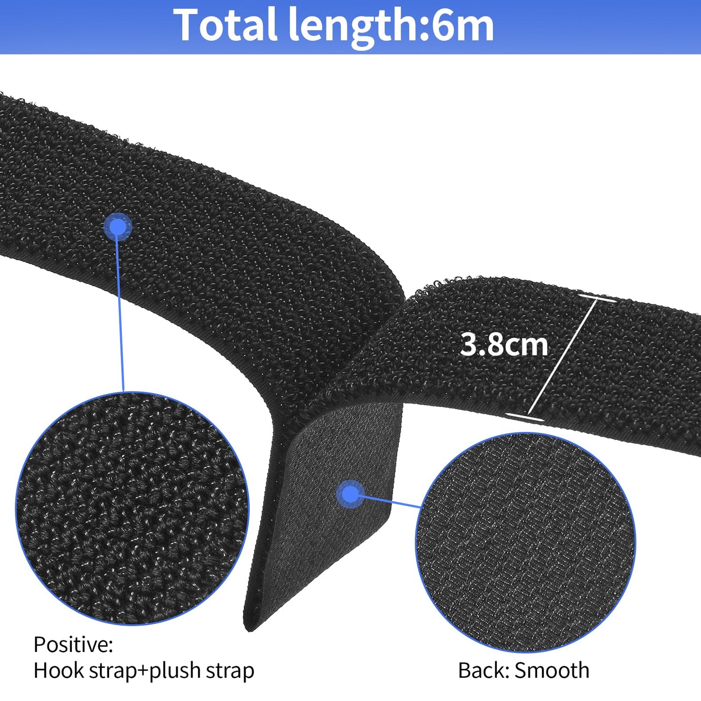 GDSZ LAERSI 1.5In x 20Ft Cinch Straps Nylon Heavy Duty with 25 Buckles, Cut to Length, Black Hook and Loop Straps, Reusable Long Cable Ties for Storage and Cord Organizer