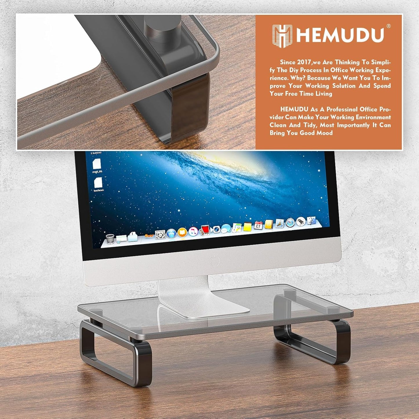 HD02B-001U Hemudu Computer Monitor Stand Riser Multi Media Desktop Stand for Flat Screen LCD LED TV, Laptop/Notebook