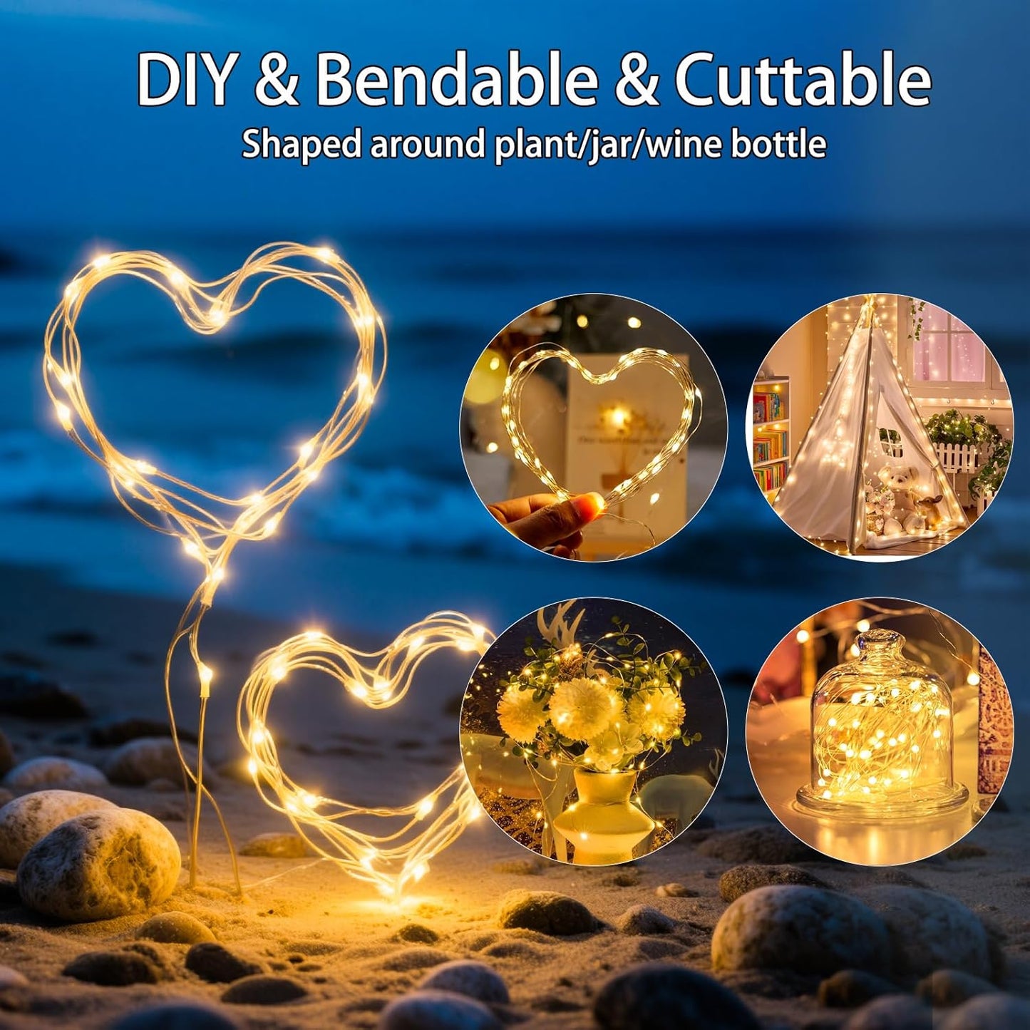 Skiennix 30 LED Fairy Lights - 10 Ft Waterproof Silver Wire String Lights for Weddings & Crafts | Warm White