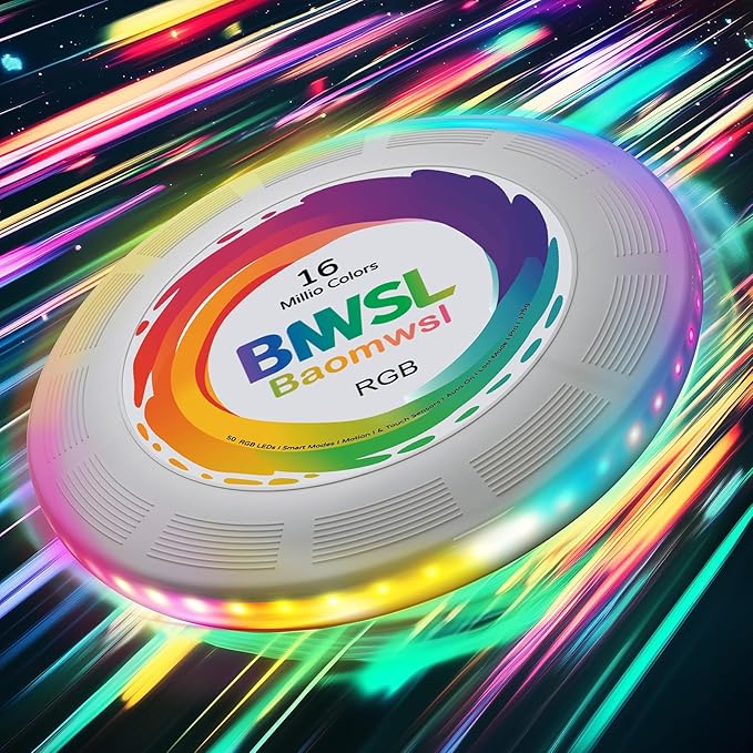 Light-Up Flying Disc - 16 Million Colors RGB or 50 LEDs, Ultra Bright, 12 Light Modes, Rechargeable, IP65 Waterproof, Durable, Camping Essentials for Teens/Kids/Adults/Boys/Girls