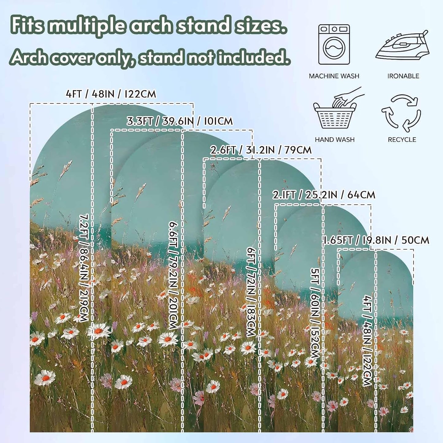 Jnbasdffb 7.2 Spring Floral Wedding Arch Cover,Stretchy Spandex Arch Backdrop Stand Covers FT,Pastoral Botanical Oil