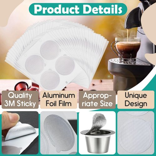200 Pcs Espresso Coffee Capsules Foil Seals - 37mm Aluminum Espresso Lids Foil Seals Stickers Compatible with Nespresso Original Line Machines, Reusable Capsule Seals for Refillable Coffee Pods