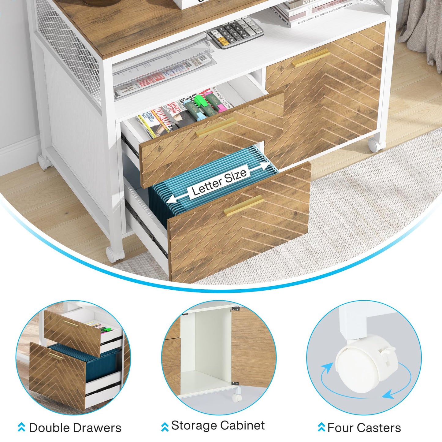 Tribesigns L Shaped Desk with Drawer,63" Executive Computer Desk and lateral File Cabinet, 2 Piece Home Office Furniture for Hanging File, Cabinet with Doors