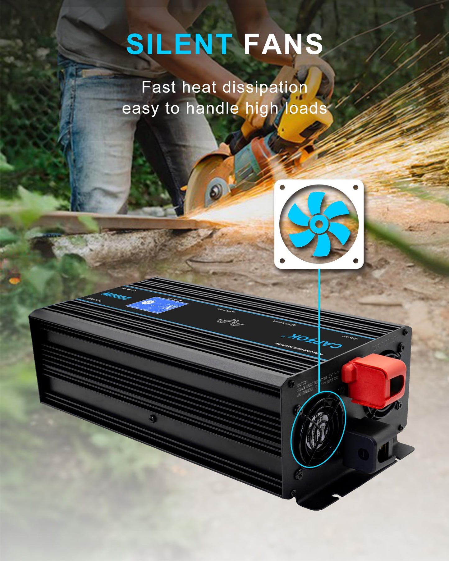 CAPTOK 2000W Pure Sine Wave Inverter DC 12V AC 120V Double LCD Screen Remote Control Power Inverter 30W USB-C 4AC Outlets for RV, Home, Solar System