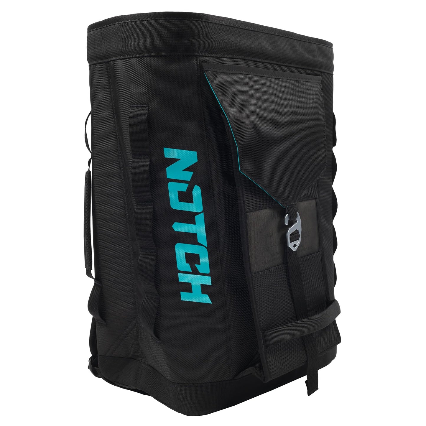 Notch Approach Free-Standing Black Rope Gear Bag, 50L Capacity, Storage pockets, Padded Shoulder Straps, Side Daisy Chains, Roll-Top Closure, Weather Resistant 1680 Denier Fabric (99754)
